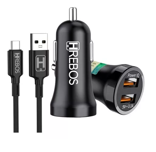 Carregador Veicular Turbo Completo 2USB 2.0 Hrebos HS-182v