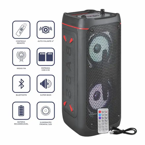 Caixa de Som Bluetooth 5,0 Rádio Portátil RGB Com Controle NEHC RockBox 2305