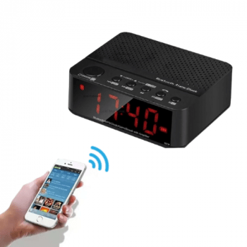 Caixa de Som Rádio Relógio Alarme Bluetooth Cartão SD