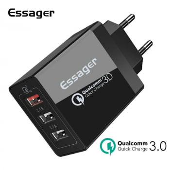 Carregador Turbo 3 USB Essager QuickCharge 3.0 Carga Rápida 