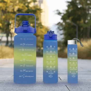Kit 3 Garrafas de Água Colorida Frases Motivacionais Academia Treino