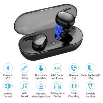 Fone de Ouvido Bluetooth 5.0  Sem Fio Intra -Auricular Y30 Resistente à Água