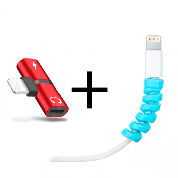 Kit Splitter Adaptador iPhone + 4 Protetores de Cabo