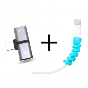 Kit Splitter Adaptador iPhone + 4 Protetores de Cabo
