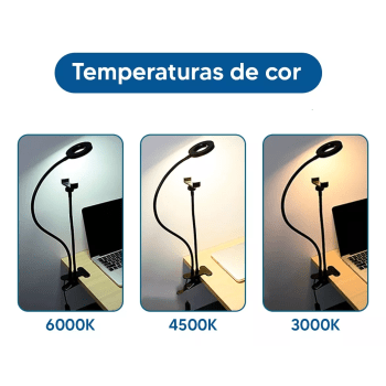 Ring Light de Mesa 2 em 1 Com Suporte Para Celular