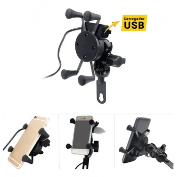 Suporte Celular Com Carregador Para Moto USB 360°