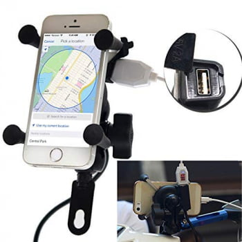 Suporte Celular Com Carregador Para Moto USB 360°