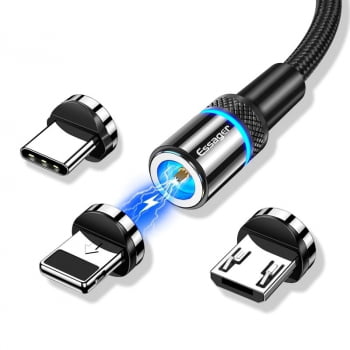 Cabo Magnético Essager 360° 1 Metro Android iPhone Micro USB Tipo C