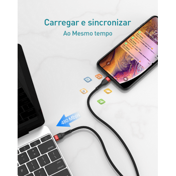 Cabo Turbo Reforçado PD 20w Tipo-C Para iPhone PZOZ 1m e 2m