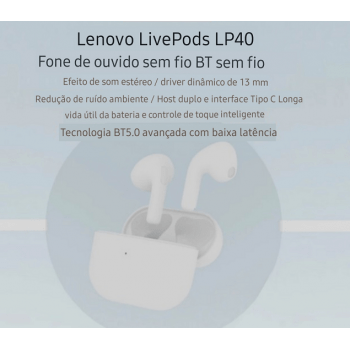 Fone de Ouvido Sem Fio Bluetooth Lenovo LP40