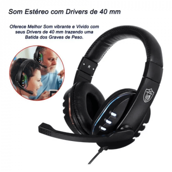 Headphone Gamer Led Com Microfone e Controle De Volume