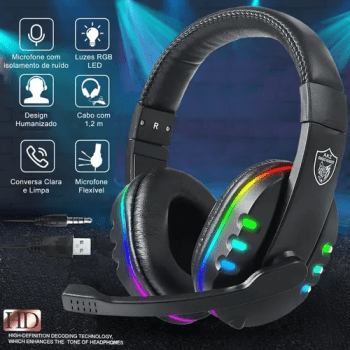 Headphone Gamer Led Com Microfone e Controle De Volume