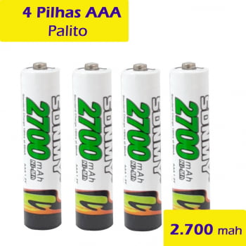 Pilha Recarregável AAA 2700 mAh Pilha Palito Cartela Com 4 Unidades