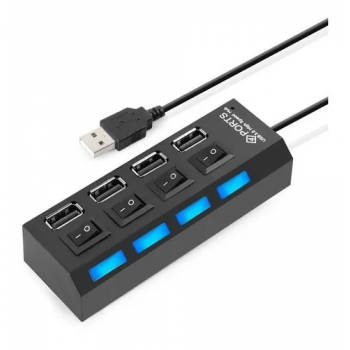 Cabo Extensor Carregador USB 2.0 HUB 4 Portas Led