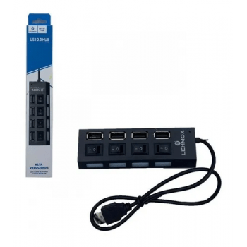 Cabo Extensor Carregador USB 2.0 HUB 4 Portas Led