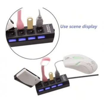 Cabo Extensor Carregador USB 2.0 HUB 4 Portas Led