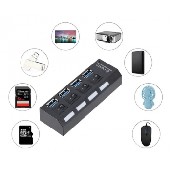 Cabo Extensor Carregador USB 2.0 HUB 4 Portas Led