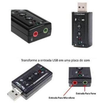 Adaptador Placa De Som USB 2.0 7.1 Canais Para P2 Áudio Fone Microfone PC Notebook