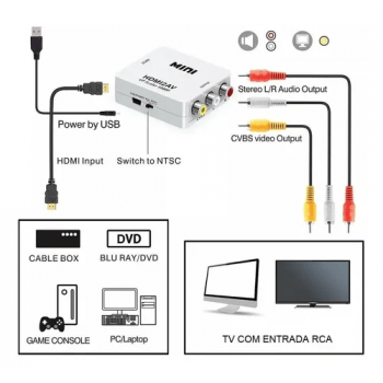 Mini Conversor HDMI x RCA 1080p